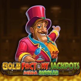 Gold Factory Jackpots Mega Moolah slot visual from Aurum Signature Studios available on spin-sahara.dk